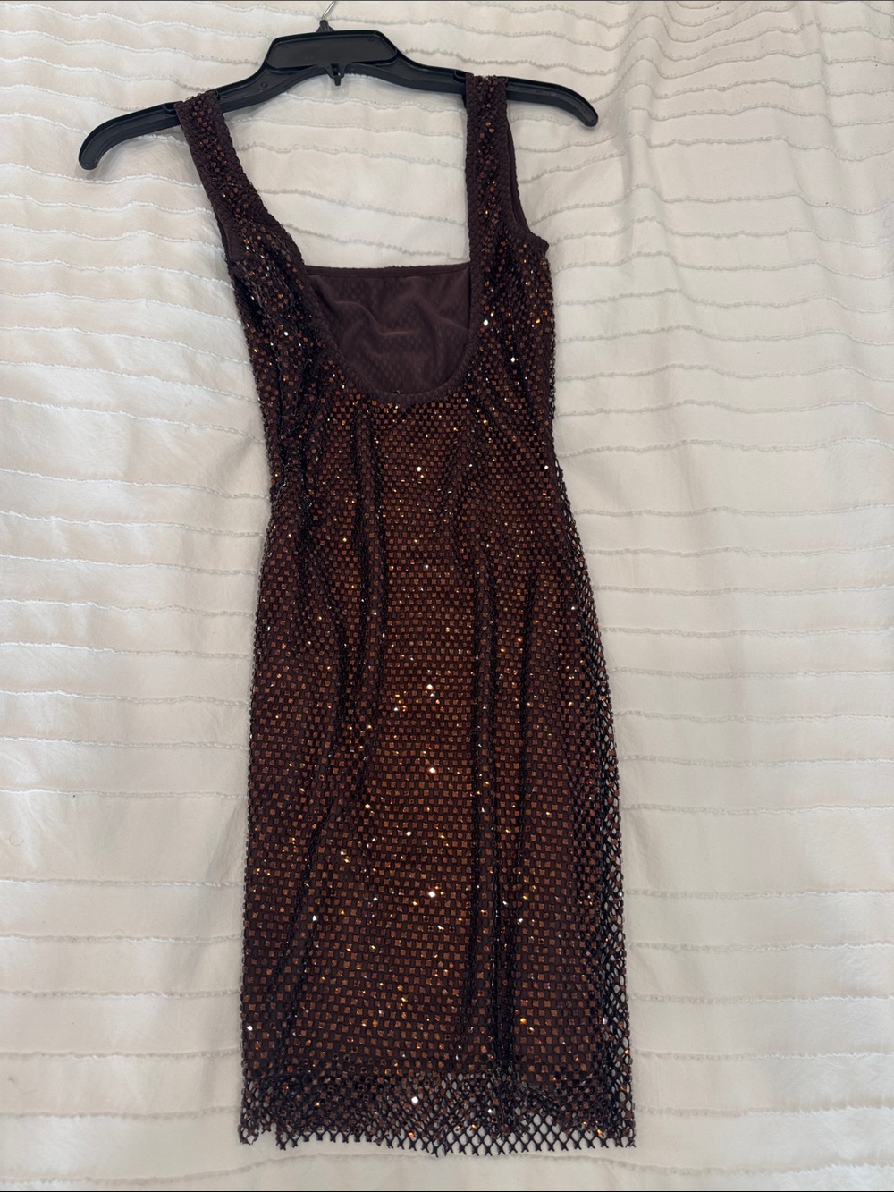 Brown Sequin Mesh Mini Dress with Square Neck - Picture 5 of 7